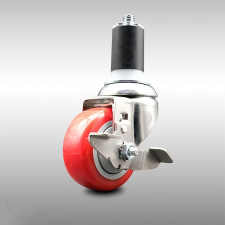 Service Caster 3 Inch 316SS Red Polyurethane Swivel 1-1/2 Inch Expanding Stem Caster Brake SCC-SS316EX20S314-PPUB-RED-TLB-112